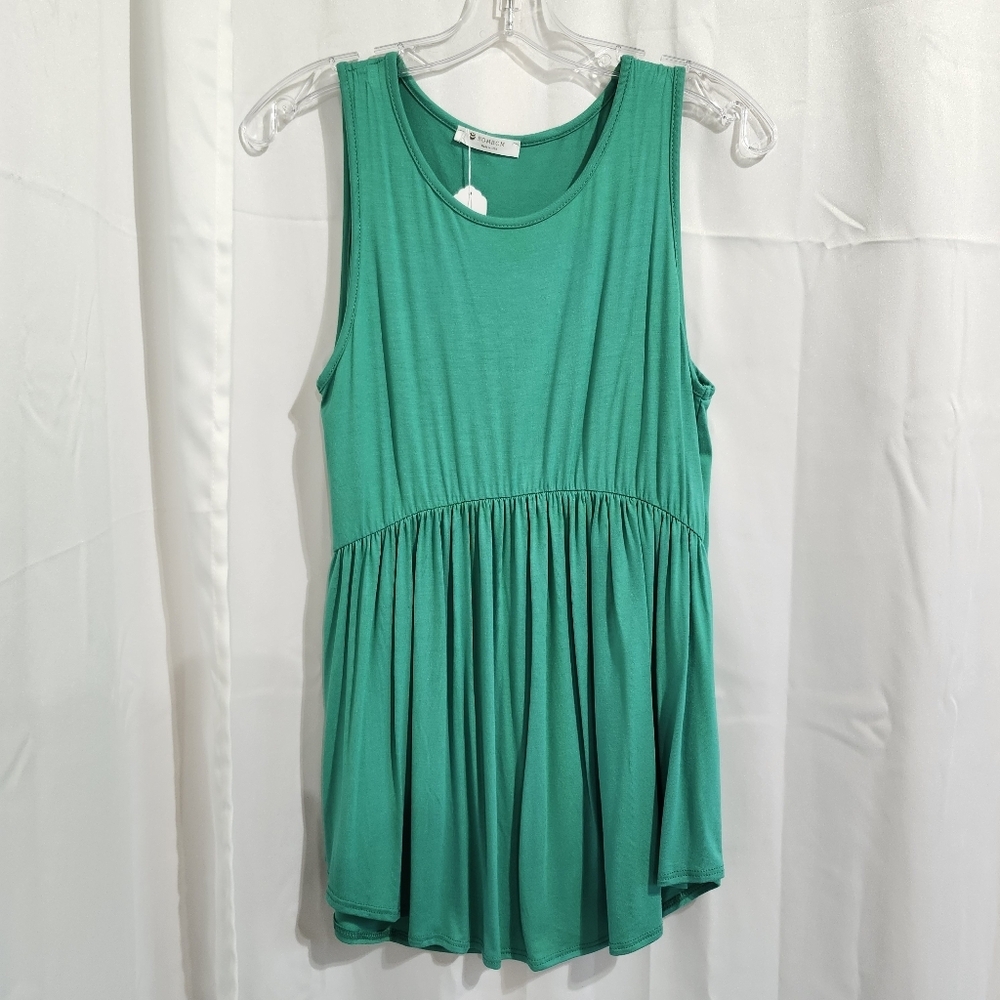 Bombom Sleeveless Kelly Green Babydoll Tank Top - Picture 4 of 9